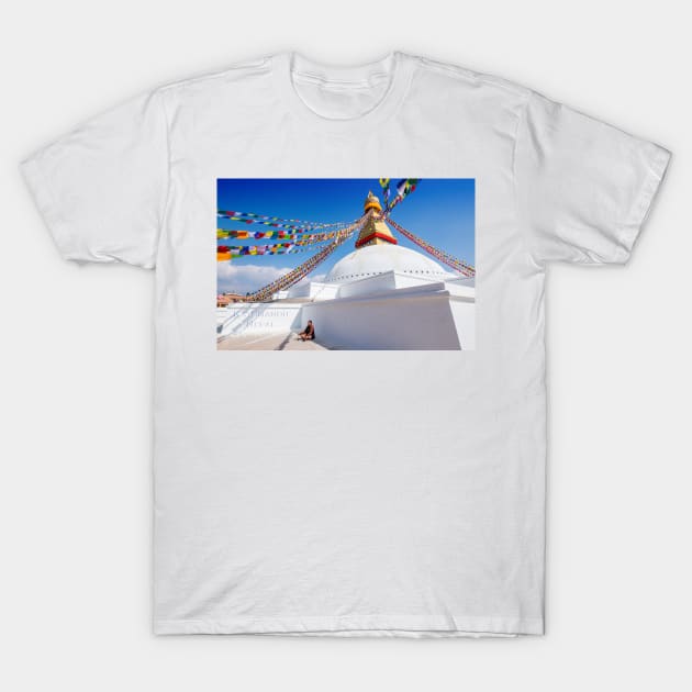 Boudhanath Buddhist Stupa T-Shirt by geoffshoults